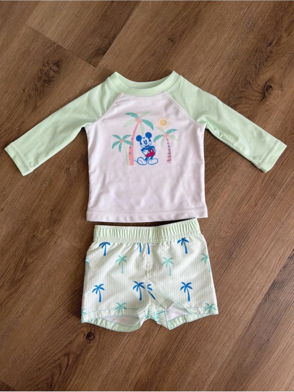 Disney Mint & White Mickey Palm Rash Guard Set